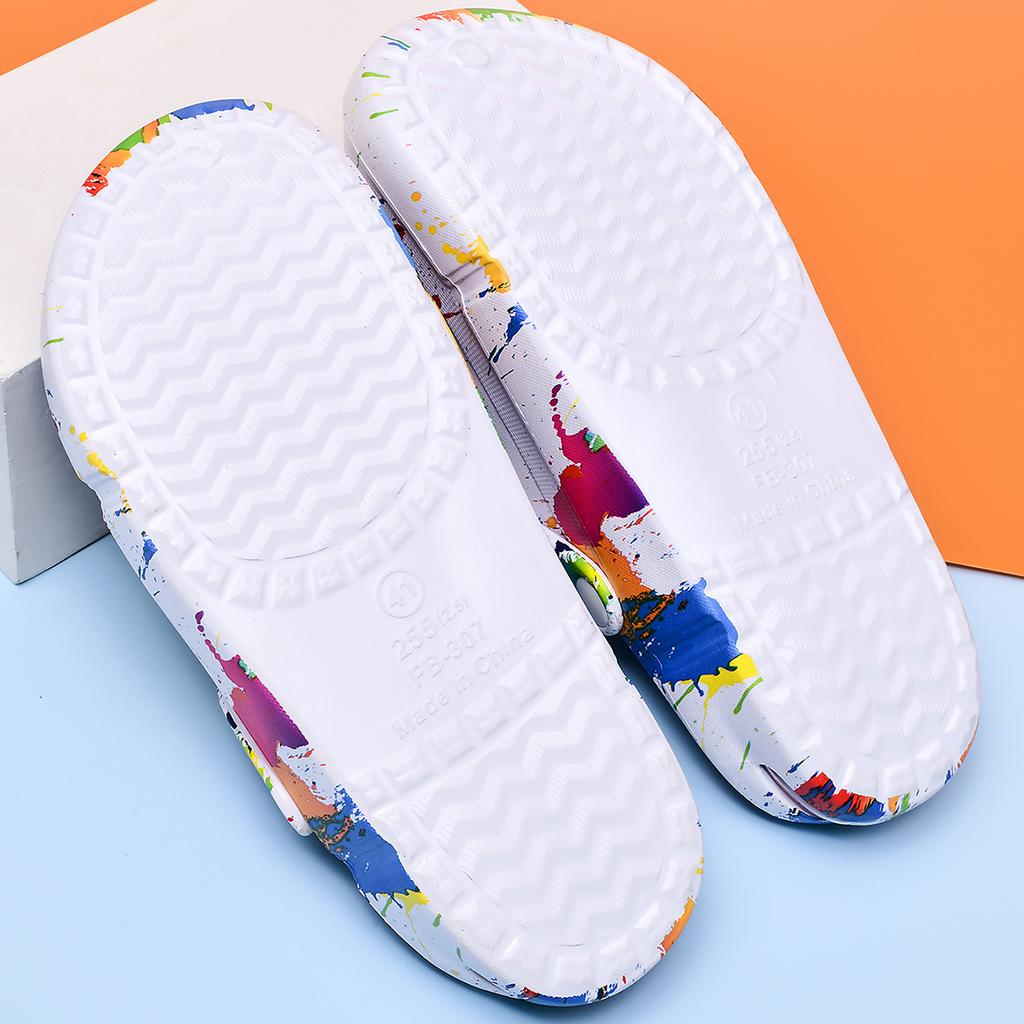 Summer Men's & Women's Sandals Tie-Dye Pattern Clogs Slip On Lightweight Two-Way Wear Garden Clogs Non-Slip Beach Slides