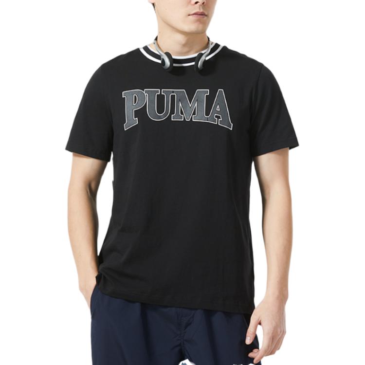 Puma Футболка Ss24 с цветным воротником и буквенным принтом, для занятий спортом на открытом воздухе, для бега, тренировок, удобная, дышащая, повседневная, с круглым вырезом и коротким рукавом 682183-01