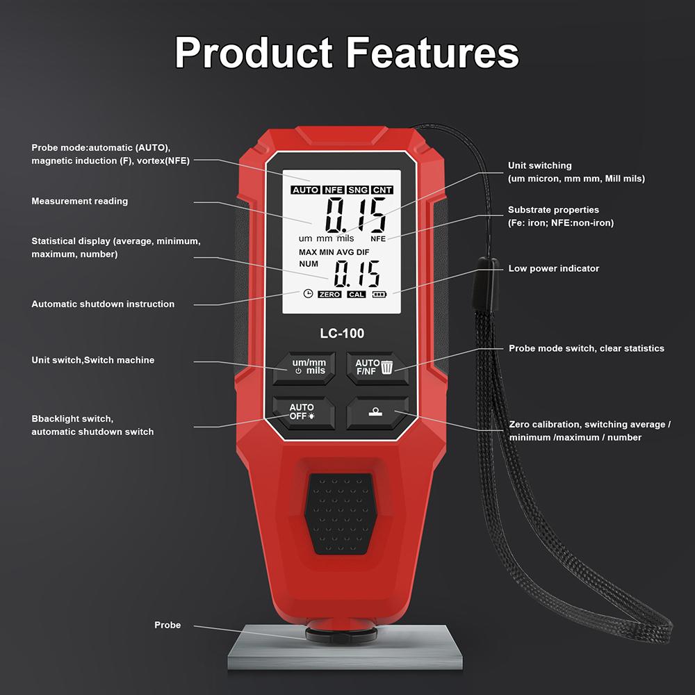 0-2000um Car Paint Thickness Tester Digital Display Thickness Gauge Coating Meter Manual Paint Tools for Automobile for Fe/nfe