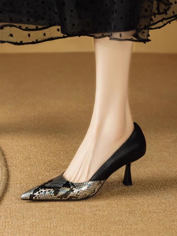 Модная женская сексуальная обувь на высоком каблуке из натуральной кожи, ретро-лодочки с острым носком на танкетке, 2025, сандалии, женская обувь для кроссдрессеров, черного цвета, с острым носком, тонкий каблук