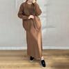 Autumn Winter   Casual  Women Two-piece Set Solid Color Pockets Knitted Sweater Cardigan O-neck Long Sleeved Dress
