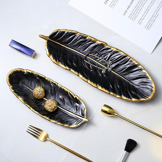 Exquisite Plate Stylish Porcelain Creative Feather Shape Food Plate Home