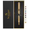 Scriveiner Gold Plated Fountain Pen Award Winning Luxury Heavy Duty Pocket Pen with 24K Gold Schmidt Converter Best EDC Writing Pen Gift Set for Men
