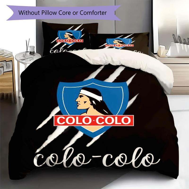 Colo-Colo Shield Logo Black Background 3 Pieces Duvet Cover Set Chile Soccer Bedding Set, Bedroom Home Decor Without Pillow Core Comforter