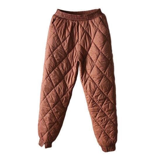 Women Winter Pants High Elastic Waist Thick Padded Solid Color Loose Soft Ankle-banded Casual Pockets Lightweight Lady Down Trousers