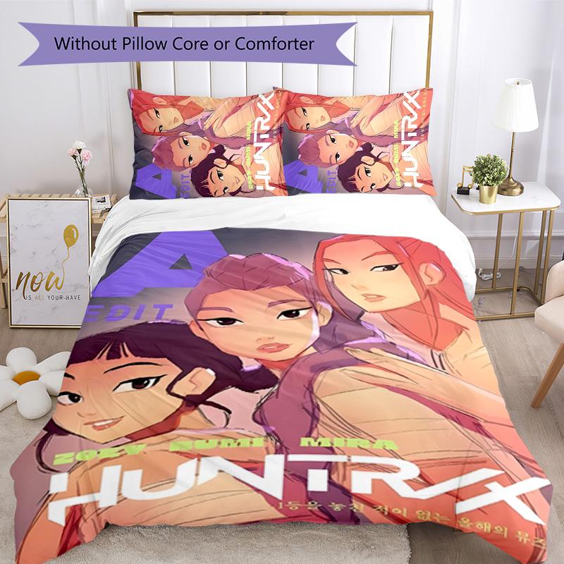 KPOP Hunter 3pcs Bedding Set Duvet Cover Closure Includes 1 Duvet Cover & 2 Pillowcases for All Seasons Bedroom Home Dorm Decor
