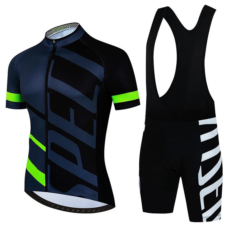 Men Women Cycling Jersey Bib Shorts Set Fluorescent Green Red Black Quick Dry Breathable Sportswear