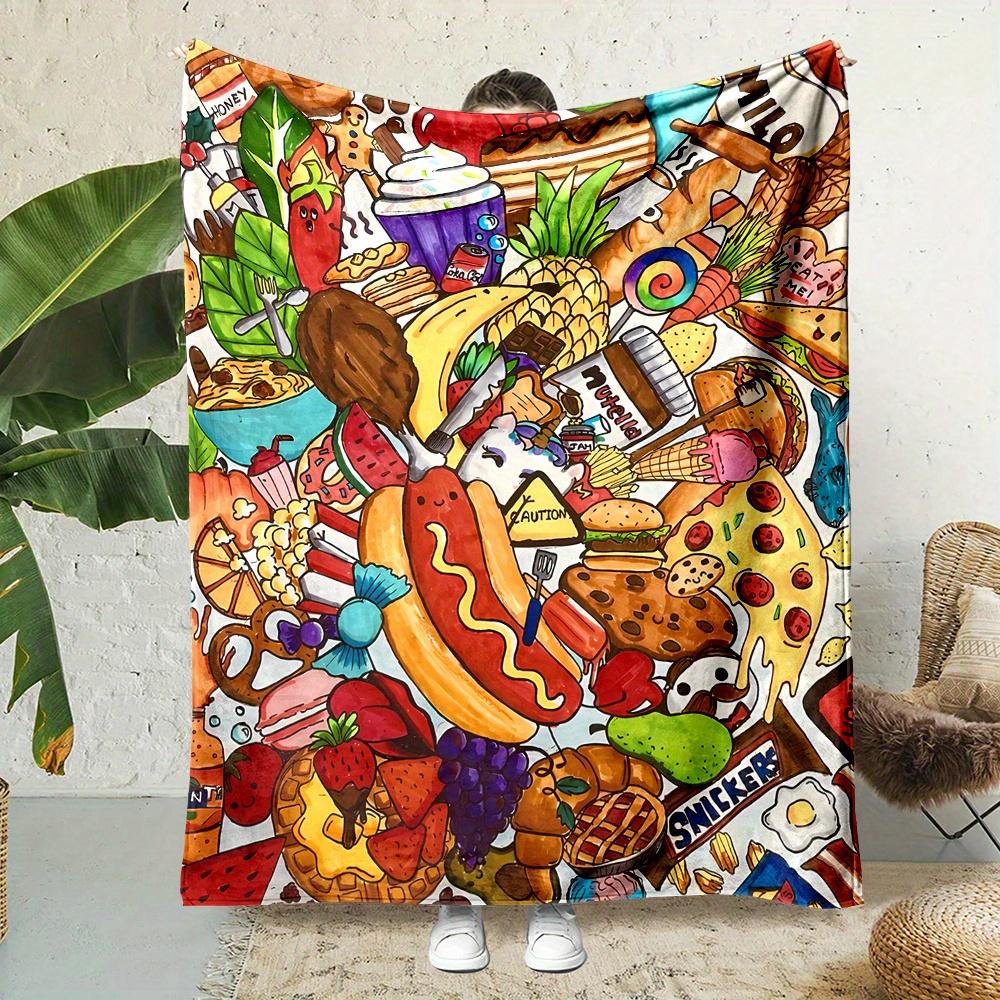 ??Gourmet Food Print Flannel Blanket - Reversible All-Season Comfort for Culinary Coziness, Napping & Foodie Gift Delight?
