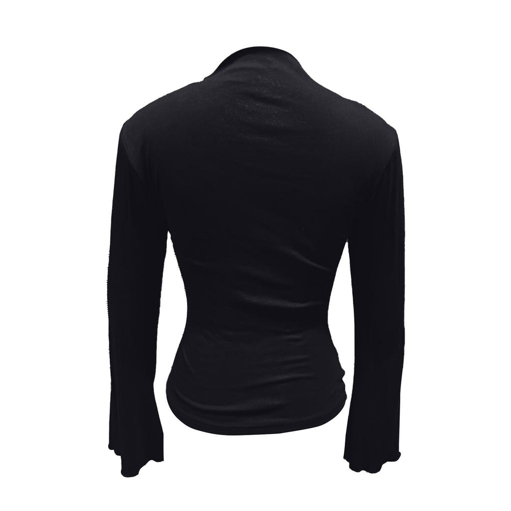 Women's Fashion Trumpet Sleeve Stand Collar Slim Fit Long Sleeve Top