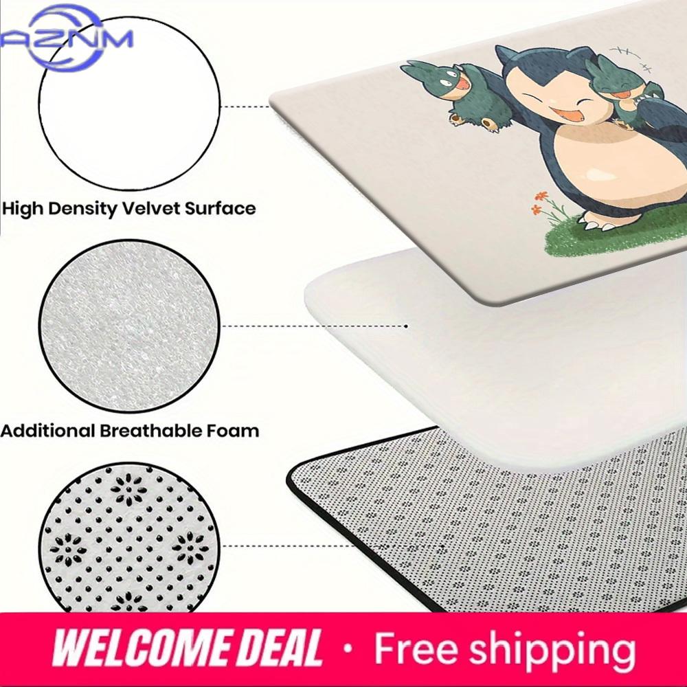 Cute Snorlax Munchlax Pokemon Grass Field Print Soft Flannel Non Slip Absorbent Indoor Door Mat Floor Rug