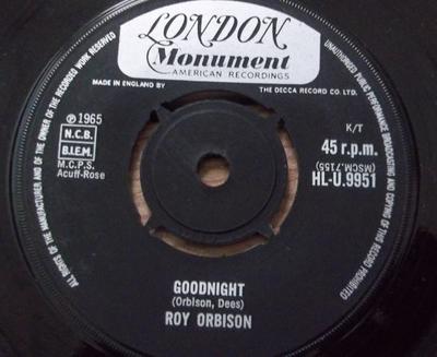 7-дюймовая пластинка РОЙ ОРБИСОН - Спокойной ночи HLU9951 London Records 1965 Великобритания Поп Б/у