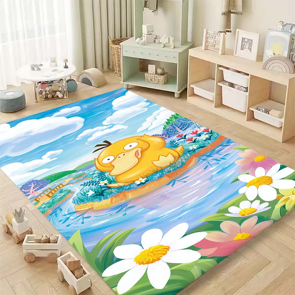 Коврик для пола Pokemon Psyduck, милый, с изображением утенка из мультфильма, моющийся, противоскользящий, для детской комнаты
