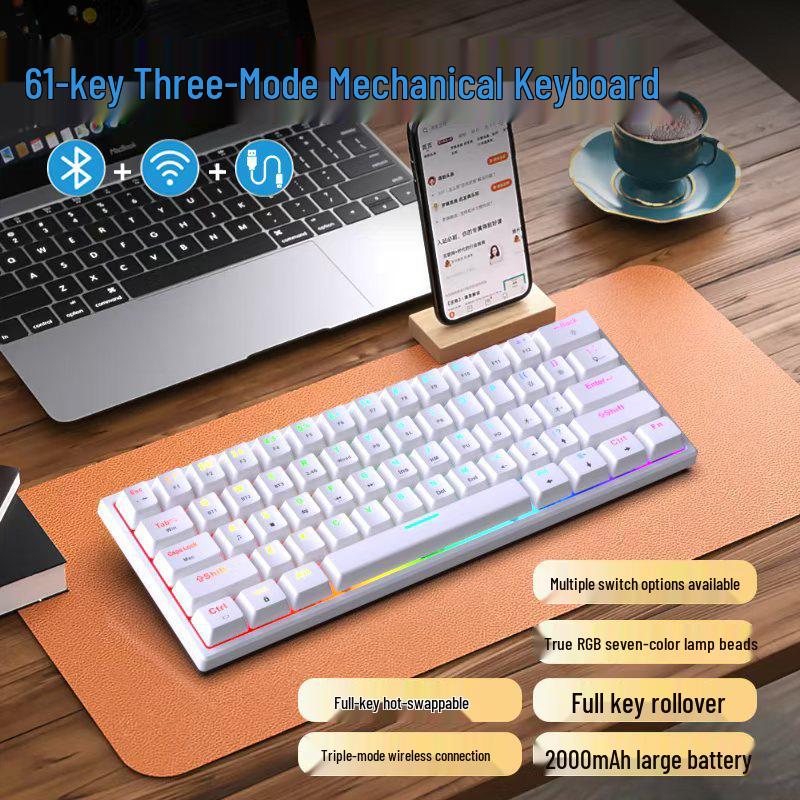 61-клавишная механическая клавиатура с RGB-подсветкой - Портативная, для игр и офиса, синий переключатель