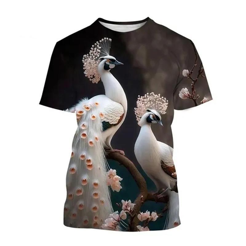 New Peacock 3D Printing Men's And Women's Fashion T-shirt Animal Color Feather Fan O Neck Short-sleeved Oversize Casual Tops Tee