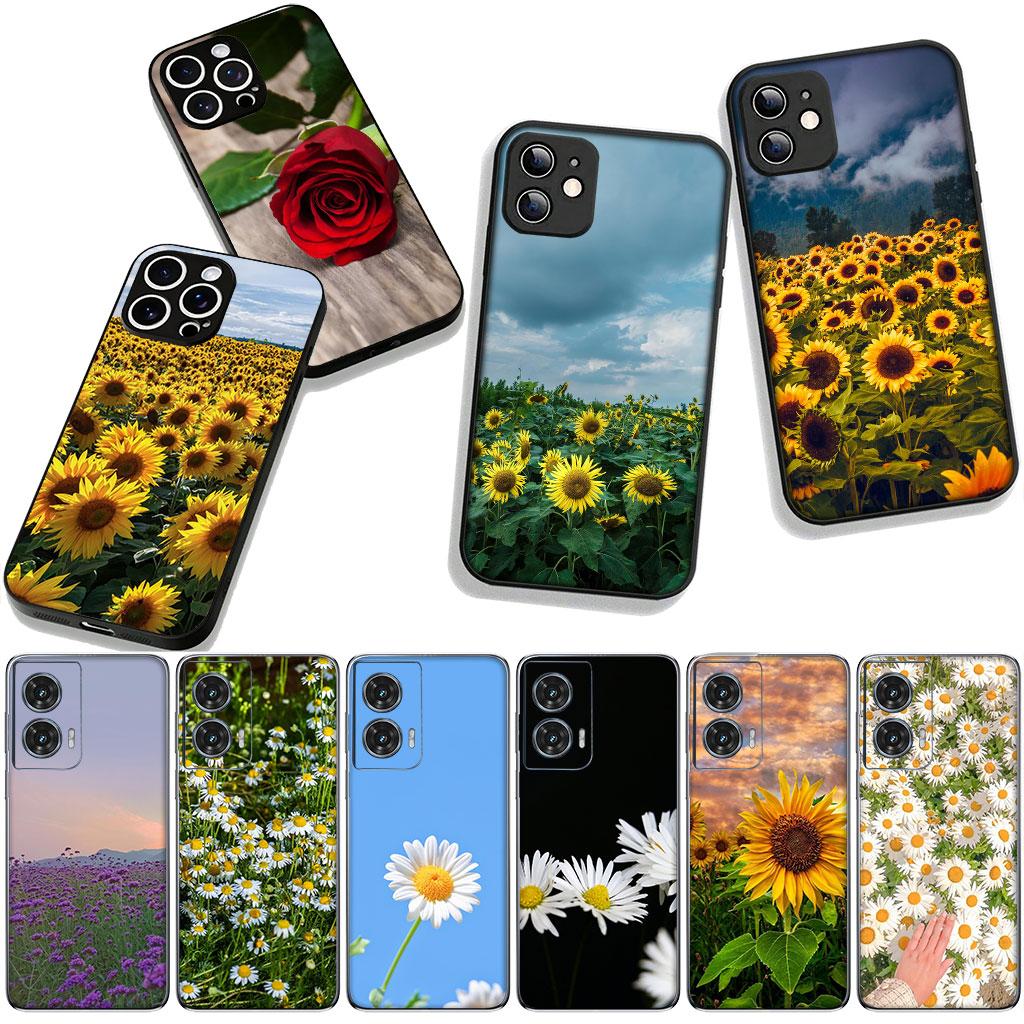 Цветы лаванды, ромашки, подсолнуха, розы для чехла Motorola Moto G54 G05 G24 G55 G75 G85 G15 G57 G86 Power Edge 50 30 Fusion neo Pro