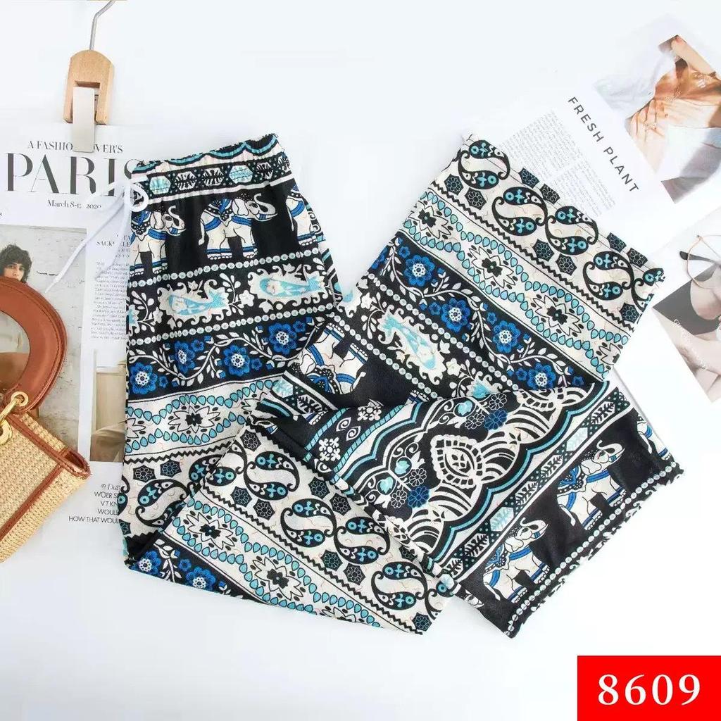 Тайские брюки с высокой посадкой и широкими штанинами с принтом слонов: Весенне-летние драпирующиеся брюки свободного кроя прямого покроя длиной до пола в повседневном стиле.