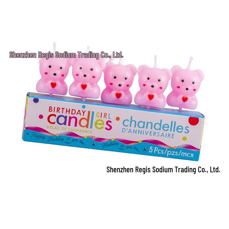 Korean Heart Bear Birthday Cake Candle - Children's Festival & Cartoon Decoration