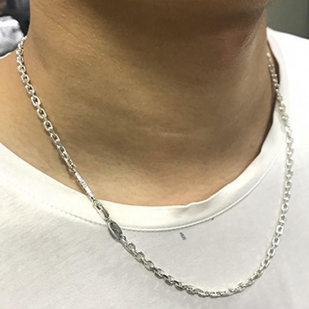 Новое ожерелье из стерлингового серебра 925 пробы, модные ювелирные изделия, прямоугольная цепочка 4 мм, настоящее твердое ожерелье из серебра 925 пробы для мужчин и женщин