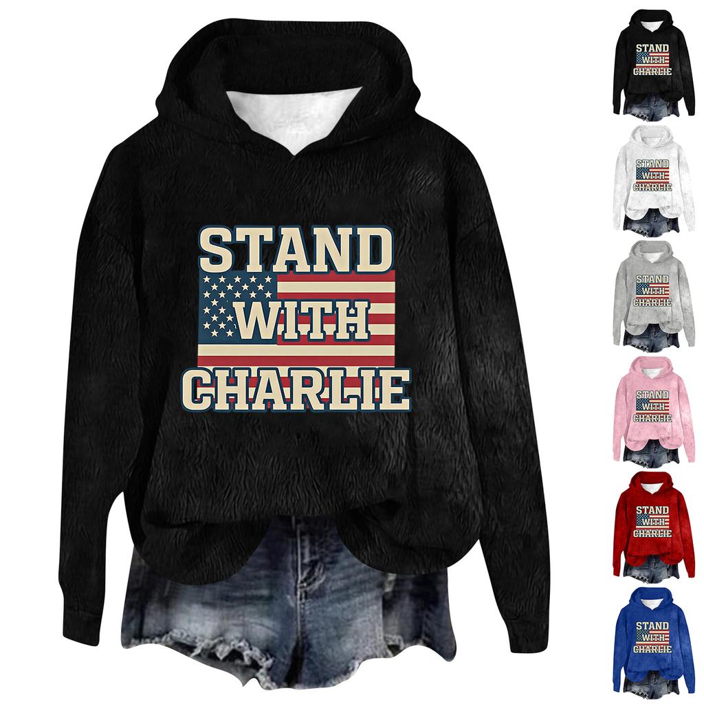 Women's Hooded Long Sleeve Printed Flannel Top Hooded Sweatshirt
