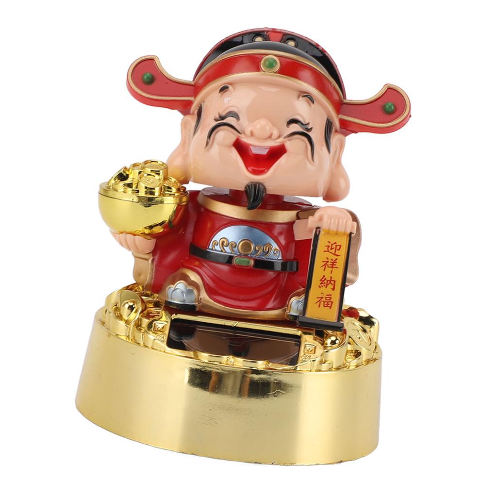 Статуэтка бога богатства на солнечных батареях, автоматическая кивающая, прочная статуэтка Цай Шэнь, декор для дома и автомобиля
