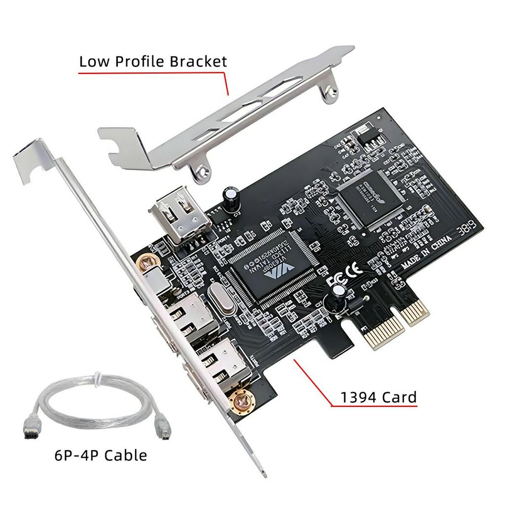 EP-053 IEEE 1394 to PCI-E Card 3x6Pin 1x4Pin Firewire 400 Adapter Card with Cable+Low Profile Bracket