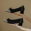 Fashion Ballet High Heels Shoes For Woman Basic Pumps 2024  Two Tone Stitching Round Bow Mesh Hollow Fashion Party Single Shoes