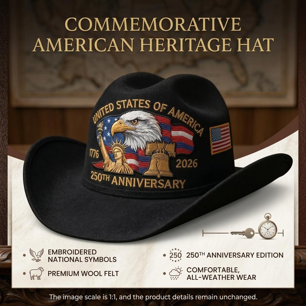 Commemorative Cowboy Hat For 250 Anniversary Durable Cotton Adjustable Design Outdoor Use