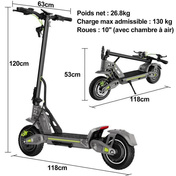 Trottinette électrique E10, autonomie 60-75 km,PIC moteur 800W x 2,vitesse 45 km/h, pneus tout-terrain 10 pouces-TODIMART