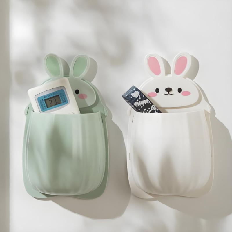 Cute Rabbit Wall Hanging Storage Rack Punch-Free Wall-Mounted Mobile Phone Remote Control Storage Box Bathroom Makeup Organizer