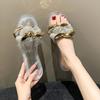 2024 New Tide Summer Fashion Sandalias De Mujer Flat Non-slip Home Slippers Women Luxury Metal Glitter Slippers Zapatos Mujer