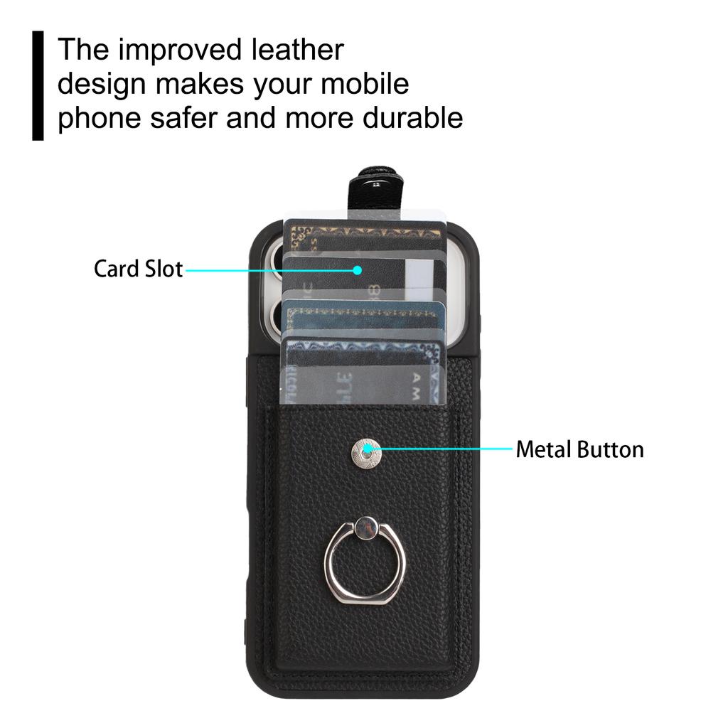 For iPhone 17 Pro Max Case with Ring Kickstand Drawing Type Card Slots Leather Back Cover