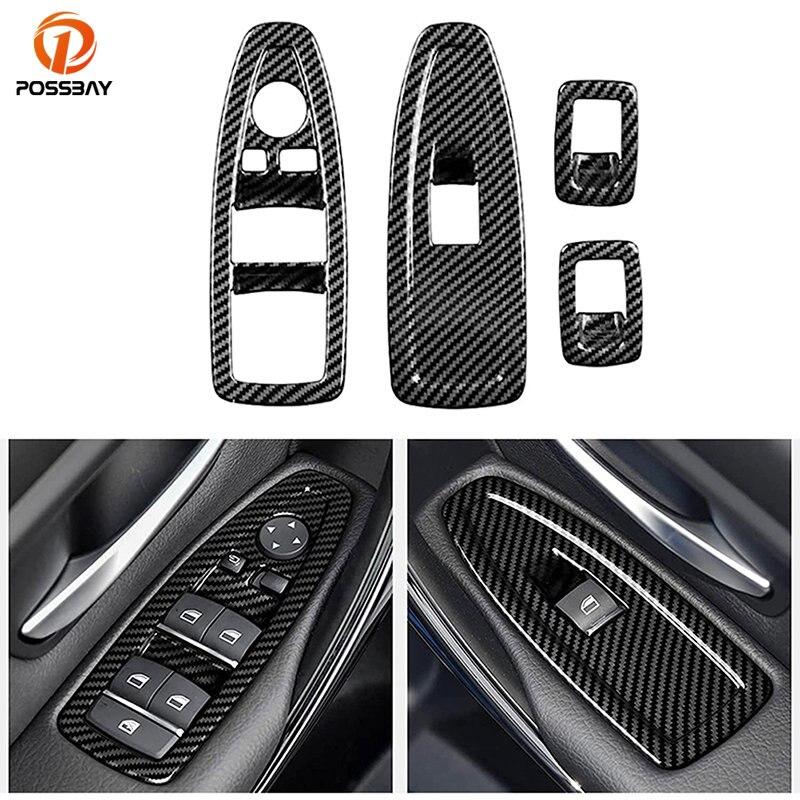 4Pcs/Set Car Interior Window Lift Switch Cover Trim Sticker for BMW 3 Series F30 Gran Turismo F34 Carbon Fiber Look Decoration