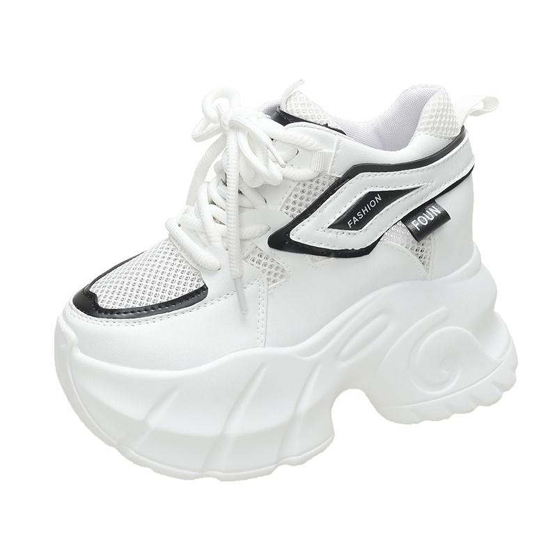 10CM High Heels Autumn Chunky Sneakers for Women New Platform Sports Mesh Shoes Woman Lace-up Thick Bottom Dad Shoes Ladies