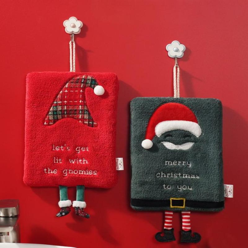 New Christmas Hand Towel Hanging Type Thickened Coral Fleece Towel Kitchen Absorbent Quick Drying Rag Cartoon Hand Towel