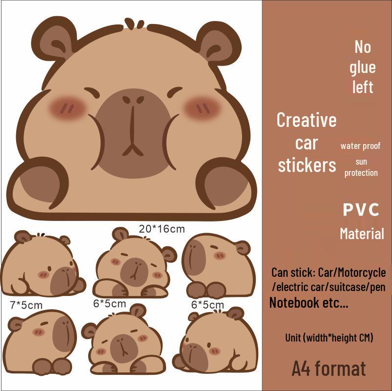 Capybara Electric Bike Waterproof Sticker: Little Cow Helmet & Center Box Deco