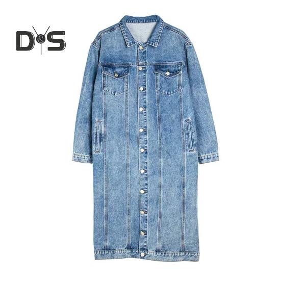 Женская куртка в стиле ретро, облегающий крой, стираный деним, средней длины, отложной воротник, застежка на пуговицы, длинный рукав, пальто, однотонное, с нагрудными карманами, верхняя одежда