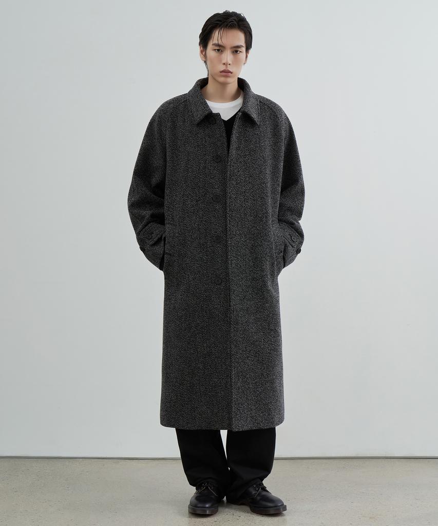 Musinsa Standard Wool Blend Twill Tweed Oversized Balmacaan Coat [Dark Grey]