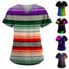 Plus Size Cute Printed Scrub Working Uniform Tops For Women V-Neck Short Sleeve Fun T-Shirts Workwear Tee With Pockets