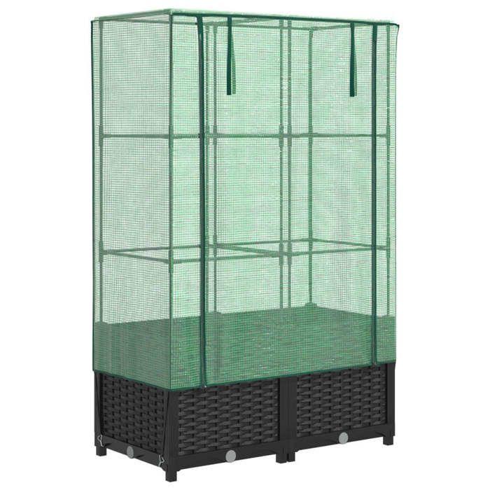 VidaXL Jardinière surélevée avec housse aspect rotin 80x40x138 cm, jardinière surélevée de jardin, bac à fleurs surélevé, 4015814