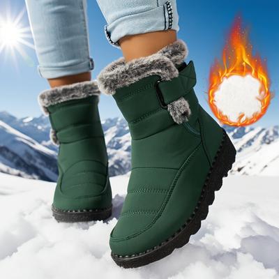 Женские зимние термоизолированные сноубутсы с плюшевой подкладкой и нескользящей резиновой подошвой - однотонные зеленые/серые - сцепление на любой местности, расширенные размеры