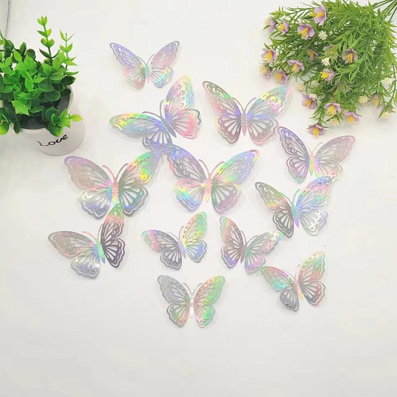 12Pcs 3D Hollow Butterfly Wall Decal Mirror Wall Stickers For Kids Room Home Wall Decoration Fridge Sticker Wedding Party