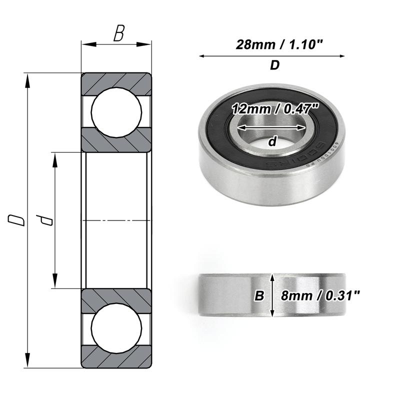 Motoforti 6001DDU Deep Groove Ball Bearings P0 12x28x8mm Lubricated Bearings Double Rubber Seal Scooter Skateboard Wheel