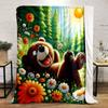 Happy Bear Relaxing in Flower Meadow print blanket soft and cozy perfect for the living room bed sofa or a nap,gift