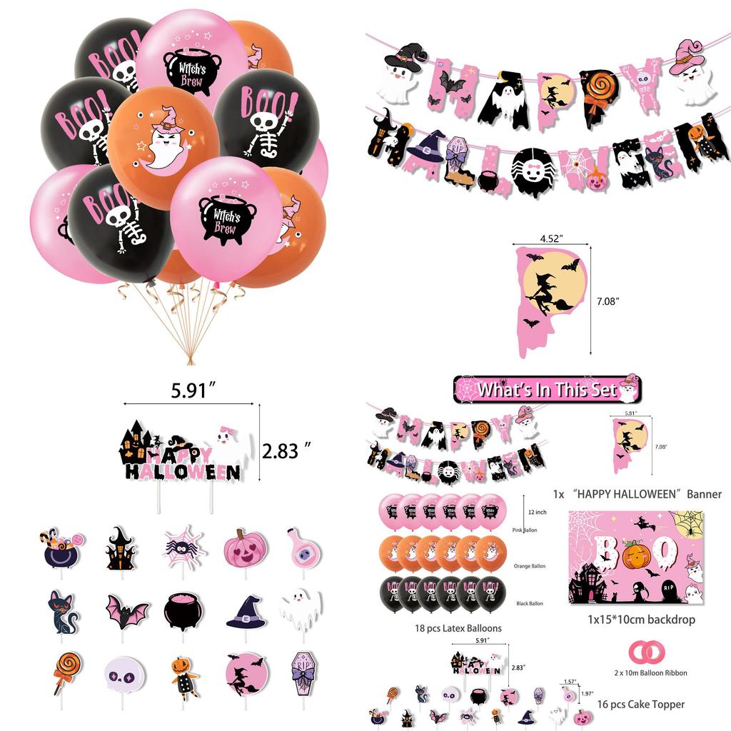 Латексный материал Розовый Украшение для Хэллоуинской вечеринки Воздушный шар Баннер Тыква Набор для украшения торта