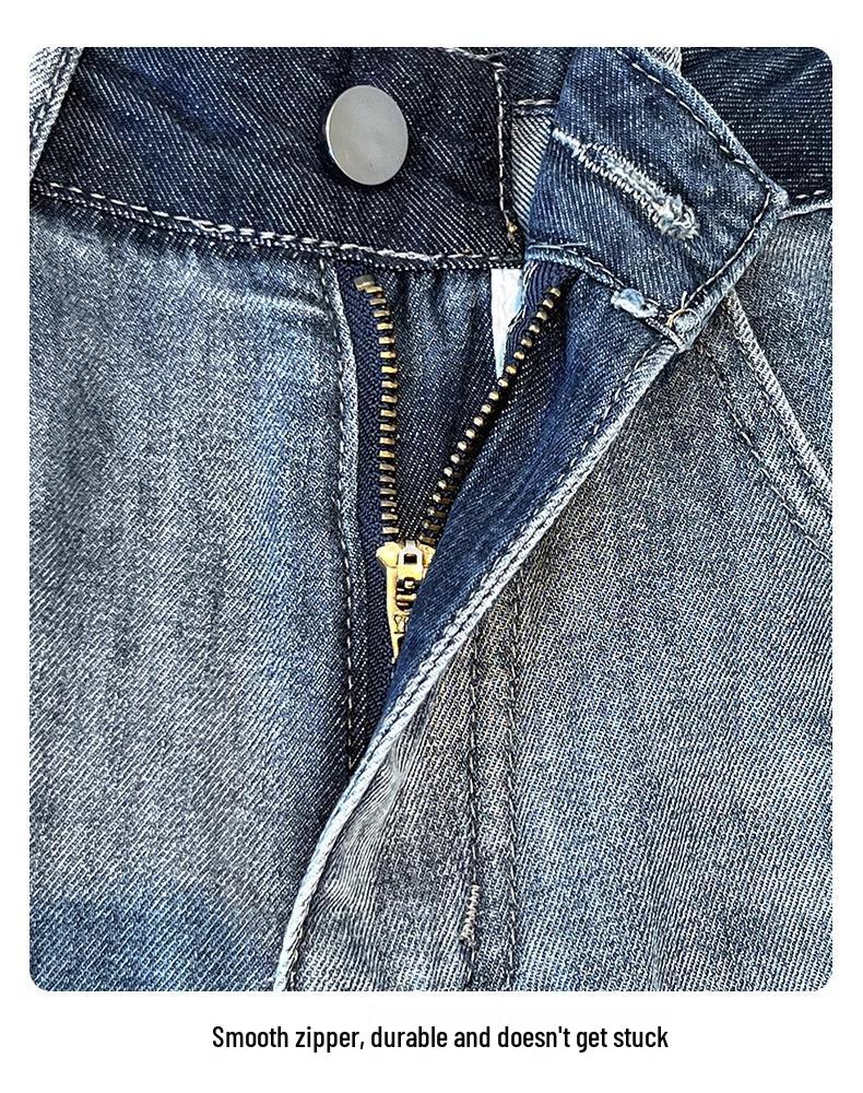 Женские джинсы палаццо премиум-класса серого цвета на флисовой подкладке - Осень/Зима 2024 Вышитые с высокой посадкой Свободного кроя