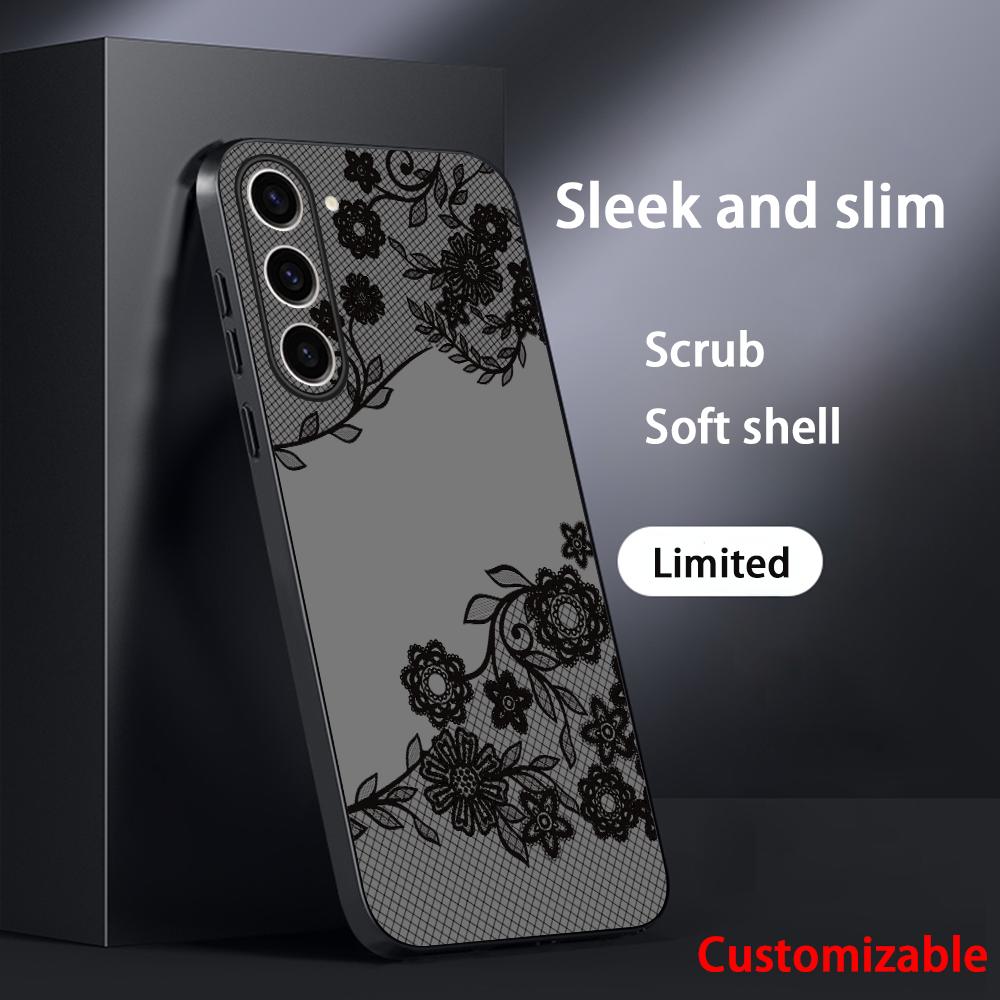 Lace print Black art pattern design Phone Case For Samsung Galaxy S26 S25 S24 S23 S22 S21 Plus Ultra Note20 Soft Black