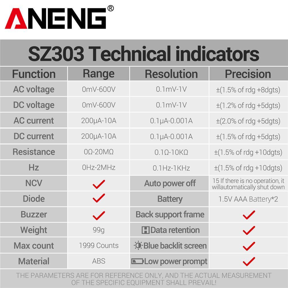 Smart Digital Multimeter Tester Professional AC/DC Voltage Current Electrical Data Retention High Precision Detector ANENG SZ303