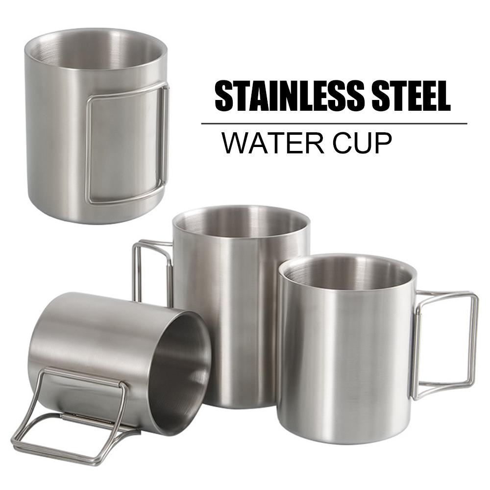 Camping Cup 200ml/300ml/400ml Stainless Steel Water Cup Tea Cup Coffee Mug with Foldable Handles