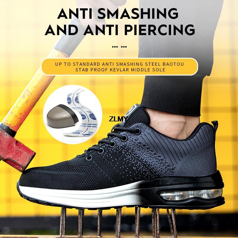 Women Safety Shoes Men Steel Toe Boots Breathable Work Sneaker Air Cushion Anti Smash Anti Stab Work Shoes Protective Footwear