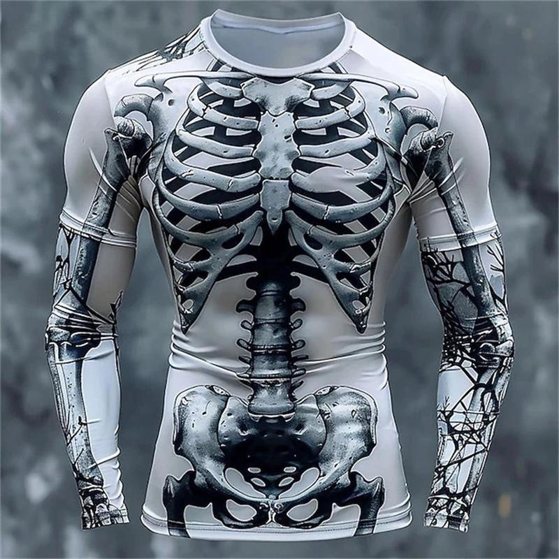 Skull Bone Skeleto Daily Designer Artistic Мужская повседневная праздничная футболка с 3D-принтом, рубашка с длинным рукавом и круглым вырезом, одежда на весну и осень